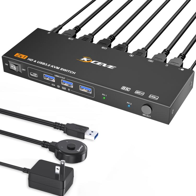 

KCEVE KC-KVM9201 8K 60Hz HDMI and USB3.0 Monitor KVM Switch, US Plug