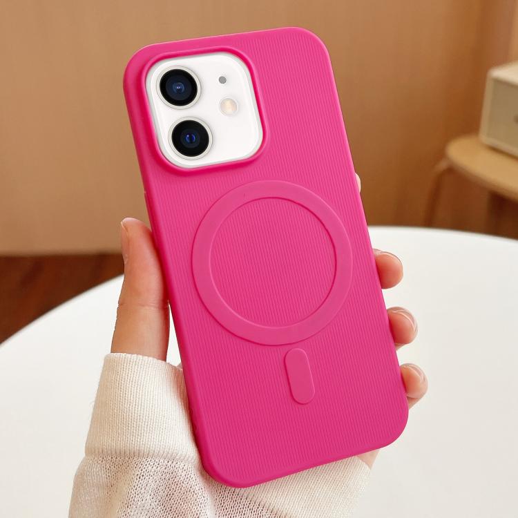 

For iPhone 11 Stripe MagSafe TPU Phone Case(Rose Red)