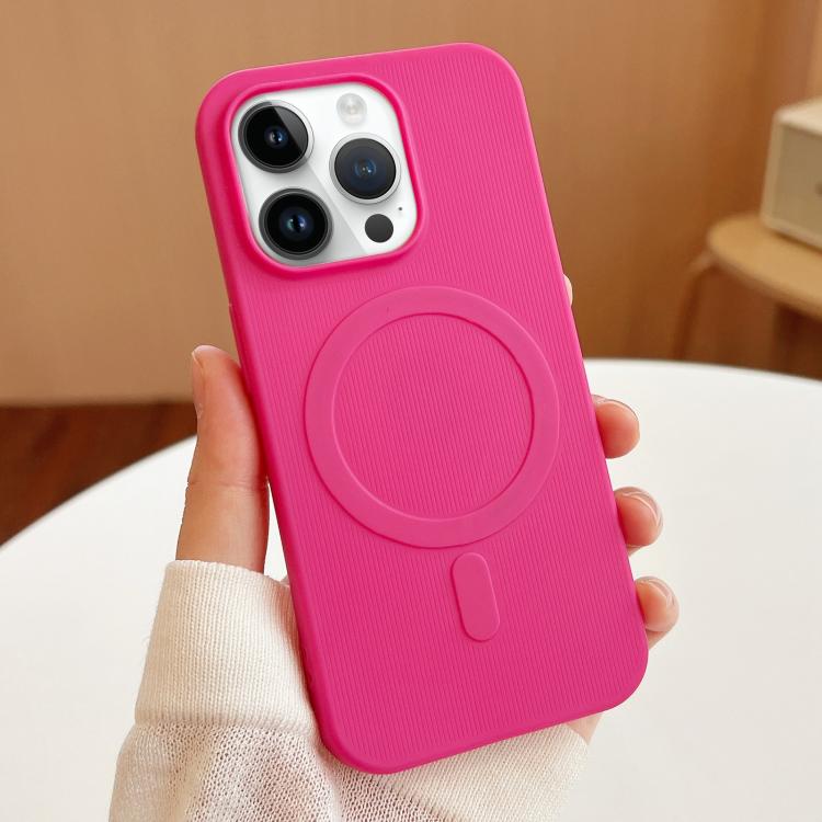 

For iPhone 12 Pro Max Stripe MagSafe TPU Phone Case(Rose Red)