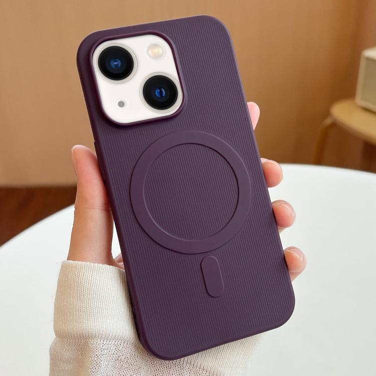 

For iPhone 13 Stripe MagSafe TPU Phone Case(Dark Purple)