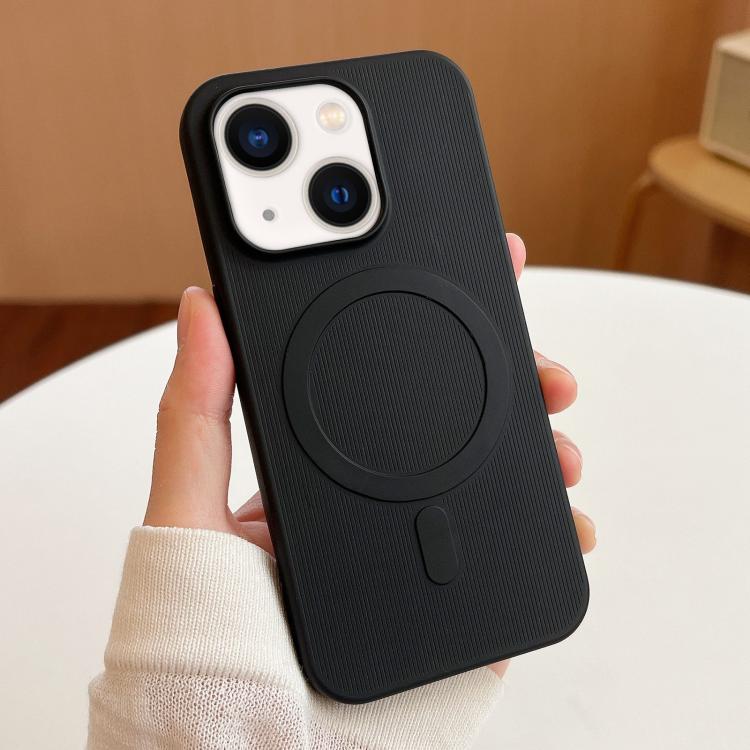 

For iPhone 14 Stripe MagSafe TPU Phone Case(Black)
