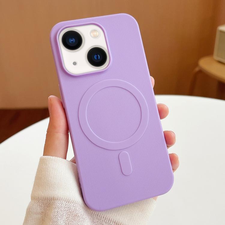 

For iPhone 14 Stripe MagSafe TPU Phone Case(Light Purple)