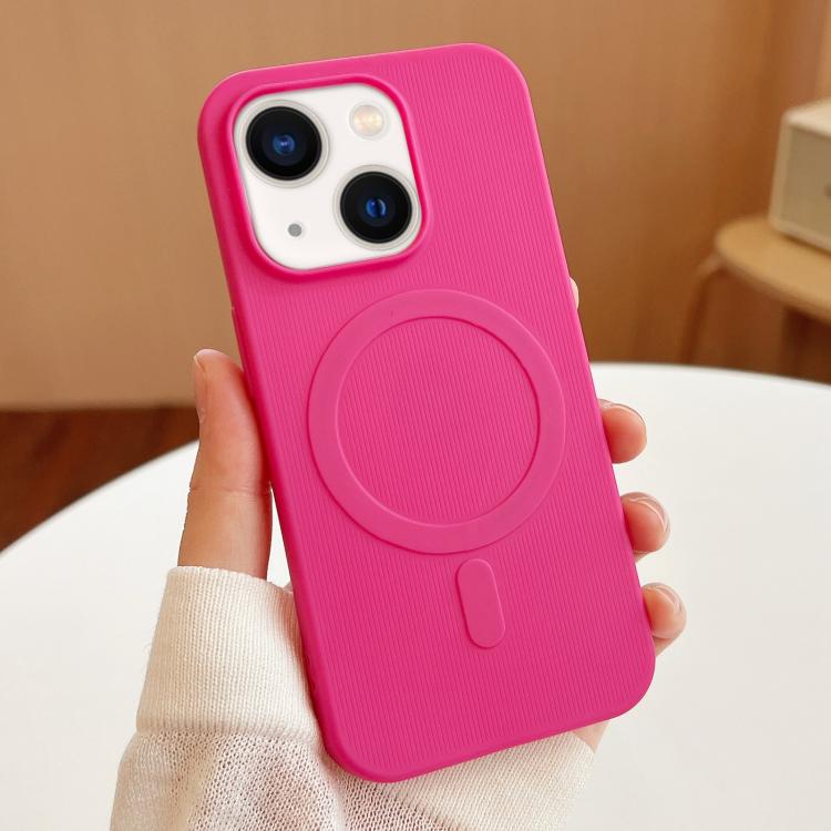 

For iPhone 14 Stripe MagSafe TPU Phone Case(Rose Red)