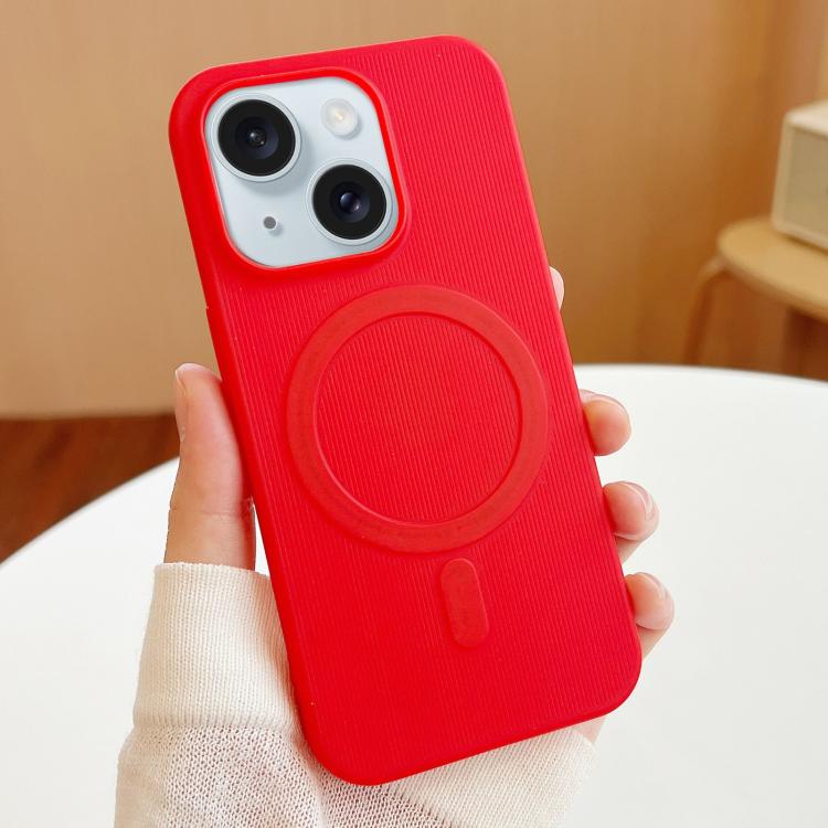 

For iPhone 15 Stripe MagSafe TPU Phone Case(Red)