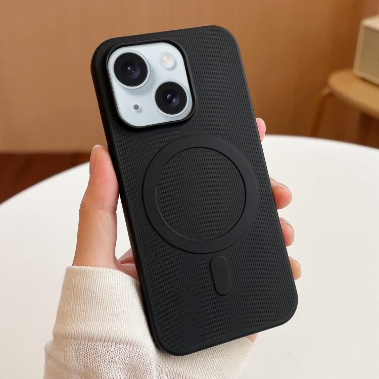 

For iPhone 15 Plus Stripe MagSafe TPU Phone Case(Black)