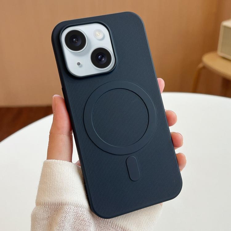 

For iPhone 15 Plus Stripe MagSafe TPU Phone Case(Dark Blue)