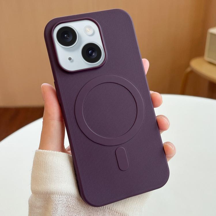 

For iPhone 15 Plus Stripe MagSafe TPU Phone Case(Dark Purple)
