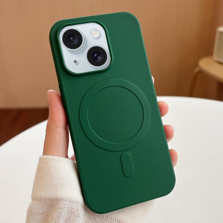 

For iPhone 15 Plus Stripe MagSafe TPU Phone Case(Dark Green)