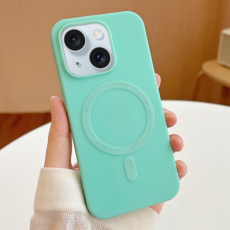 

For iPhone 15 Plus Stripe MagSafe TPU Phone Case(Mint Green)