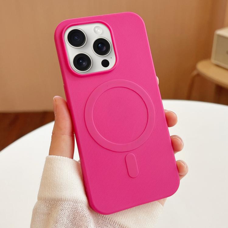 

For iPhone 15 Pro Max Stripe MagSafe TPU Phone Case(Rose Red)