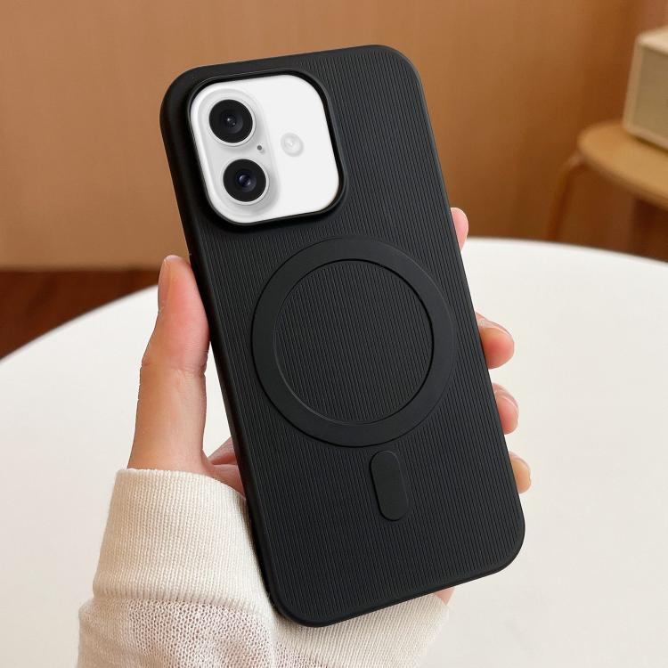 

For iPhone 16 Stripe MagSafe TPU Phone Case(Black)