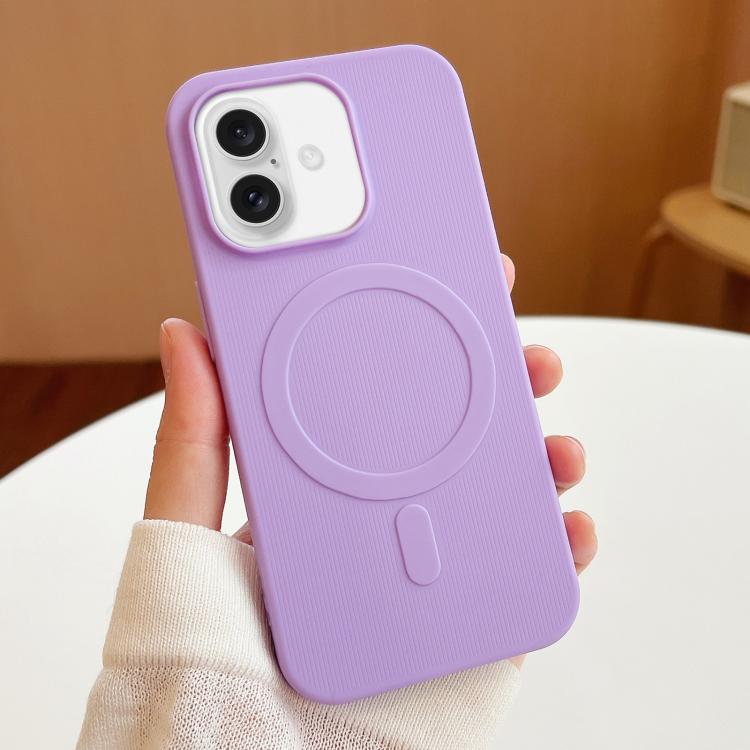 

For iPhone 16 Stripe MagSafe TPU Phone Case(Light Purple)