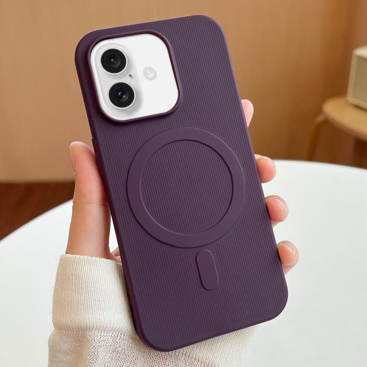 

For iPhone 16 Plus Stripe MagSafe TPU Phone Case(Dark Purple)