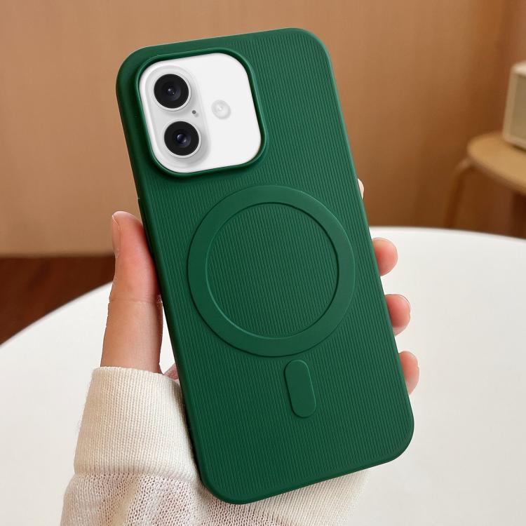 

For iPhone 16 Plus Stripe MagSafe TPU Phone Case(Dark Green)