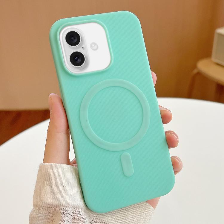 

For iPhone 16 Plus Stripe MagSafe TPU Phone Case(Mint Green)