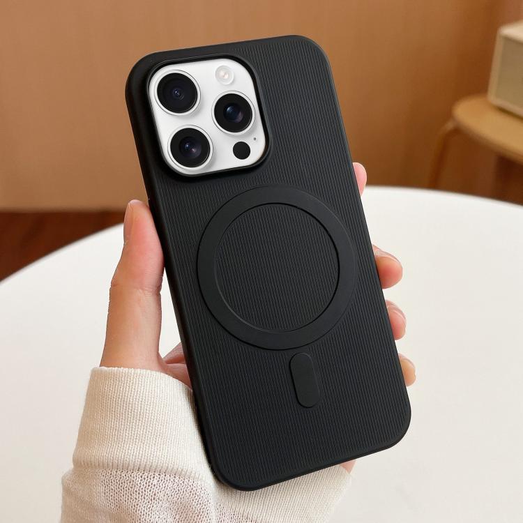 

For iPhone 16 Pro Stripe MagSafe TPU Phone Case(Black)