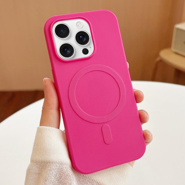 

For iPhone 16 Pro Stripe MagSafe TPU Phone Case(Rose Red)
