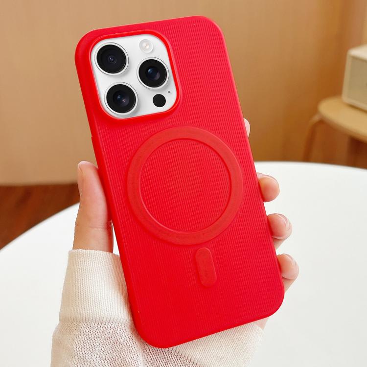 

For iPhone 16 Pro Stripe MagSafe TPU Phone Case(Red)