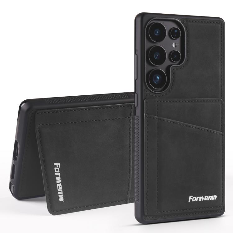 

For Samsung Galaxy S25 Ultra 5G Forwenw F8 Series 2 in 1 Magnetic Card Slot Leather Phone Case(Black)