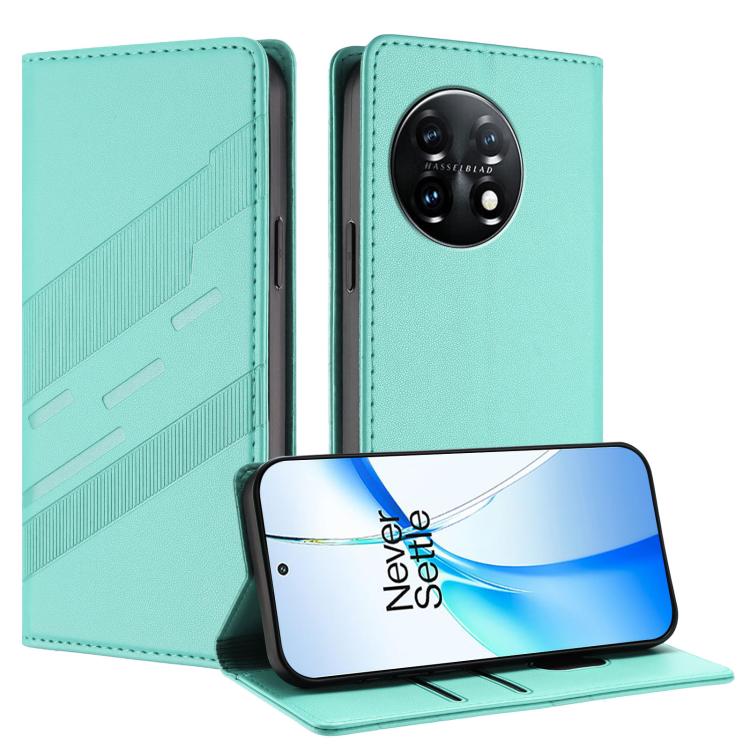 

For OnePlus 11 Embossed Multi-functional Wallet Retro Leather Phone Case(Mint Green)