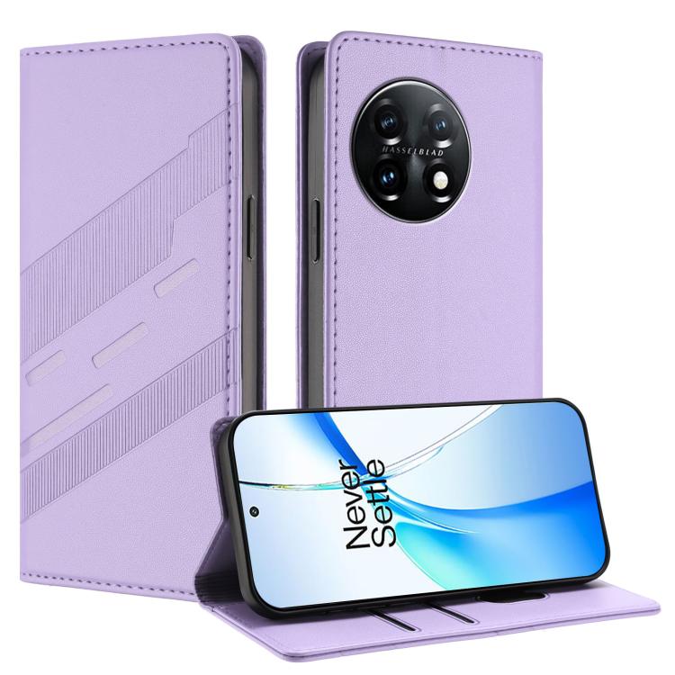 

For OnePlus 11 Embossed Multi-functional Wallet Retro Leather Phone Case(Light Purple)