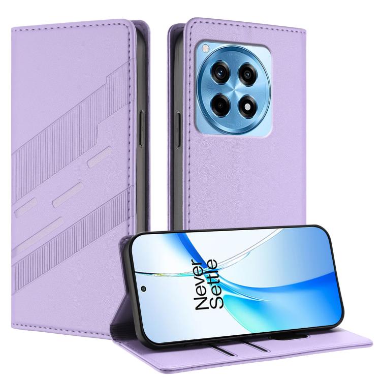 

For OnePlus 12R Embossed Multi-functional Wallet Retro Leather Phone Case(Light Purple)