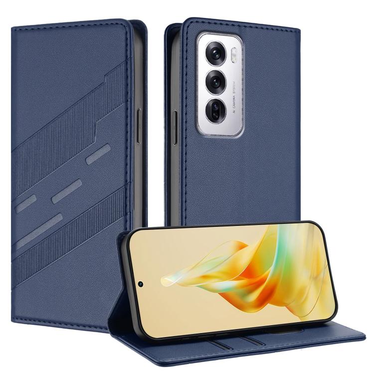 

For OPPO Reno12 5G Embossed Multi-functional Wallet Retro Leather Phone Case(Dark Blue)