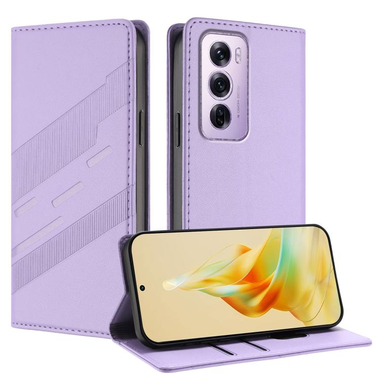 

For OPPO Reno12 Pro 5G Embossed Multi-functional Wallet Retro Leather Phone Case(Light Purple)