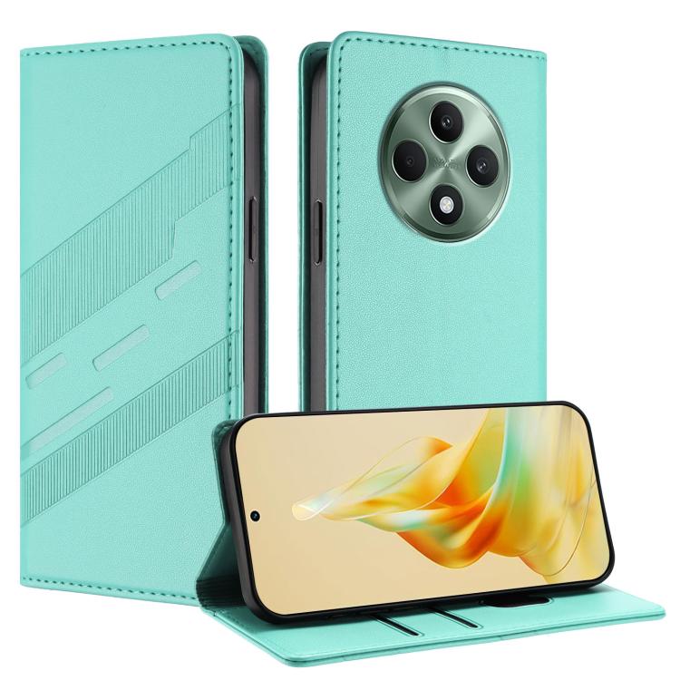 

For OPPO Reno12 F Embossed Multi-functional Wallet Retro Leather Phone Case(Mint Green)