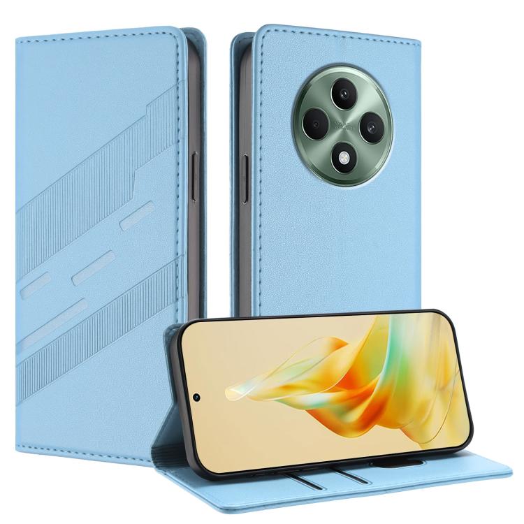 

For OPPO Reno12 F Embossed Multi-functional Wallet Retro Leather Phone Case(Light Blue)