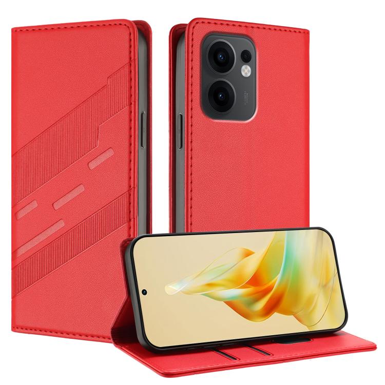 

For OPPO Reno13 F Embossed Multi-functional Wallet Retro Leather Phone Case(Red)