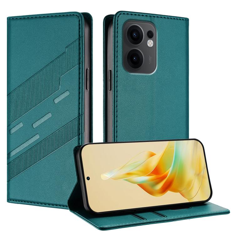 

For OPPO Reno13 F Embossed Multi-functional Wallet Retro Leather Phone Case(Dark Green)