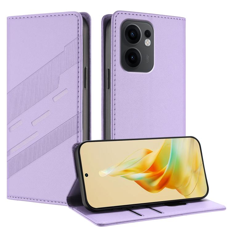 

For OPPO Reno13 F Embossed Multi-functional Wallet Retro Leather Phone Case(Light Purple)