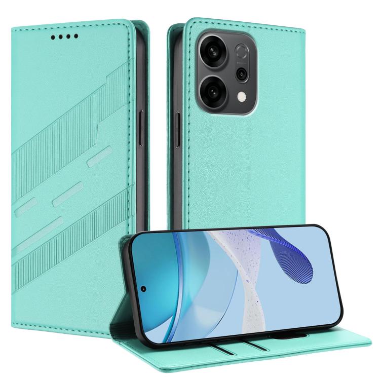 

For OPPO Reno14 Global Embossed Multi-functional Wallet Retro Leather Phone Case(Mint Green)