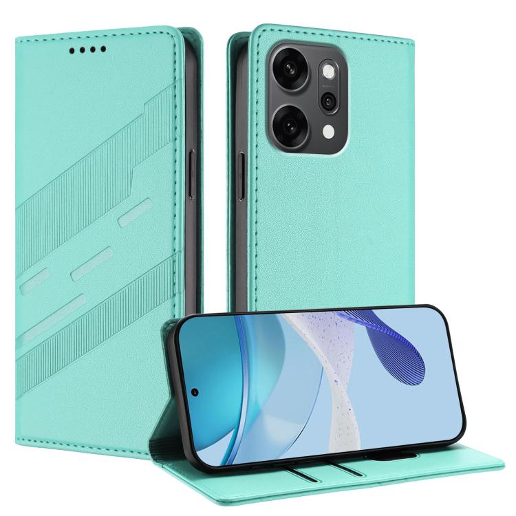 

For OPPO Reno14 Pro Global Embossed Multi-functional Wallet Retro Leather Phone Case(Mint Green)