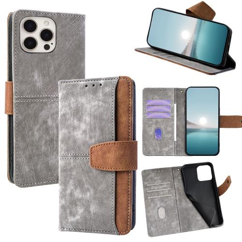 

For iPhone 14 Pro Color Stitching Skin Feel Leather RFID Blocking Phone Case(Grey)