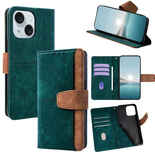 

For iPhone 13 Color Stitching Skin Feel Leather RFID Blocking Phone Case(Green)