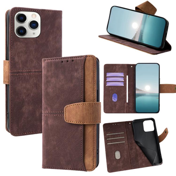

For iPhone 11 Pro Max Color Stitching Skin Feel Leather RFID Blocking Phone Case(Brown)