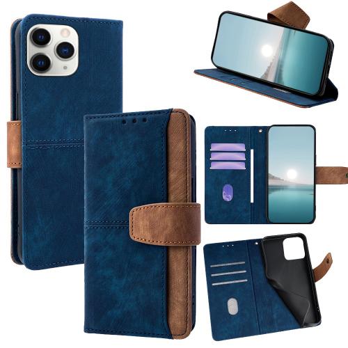 

For iPhone 11 Pro Max Color Stitching Skin Feel Leather RFID Blocking Phone Case(Blue)