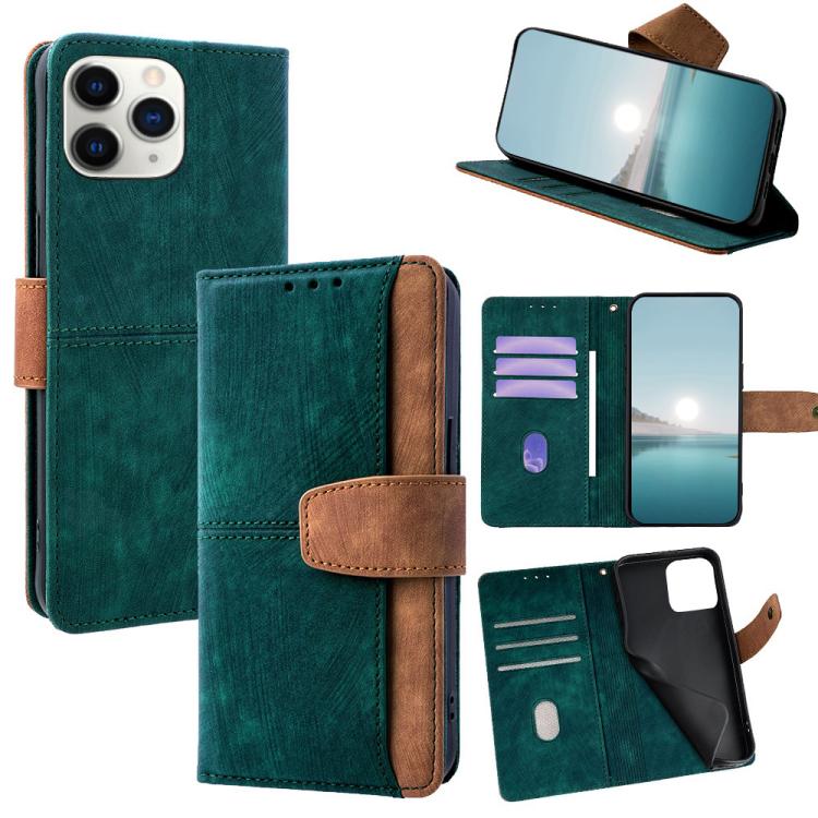 

For iPhone 11 Pro Max Color Stitching Skin Feel Leather RFID Blocking Phone Case(Green)