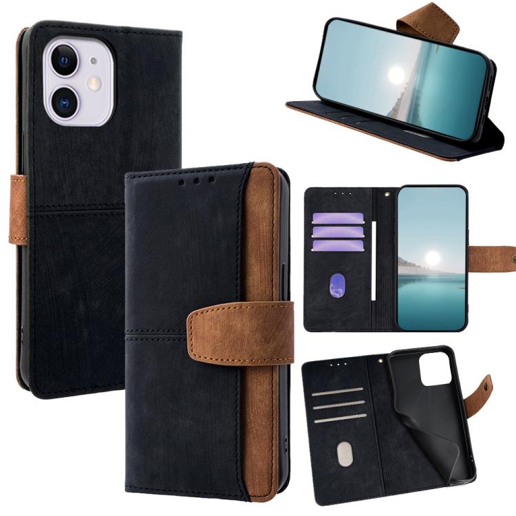

For iPhone 11 Color Stitching Skin Feel Leather RFID Blocking Phone Case(Black)