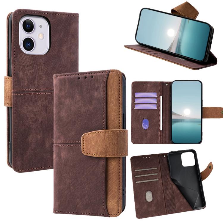 

For iPhone 11 Color Stitching Skin Feel Leather RFID Blocking Phone Case(Brown)