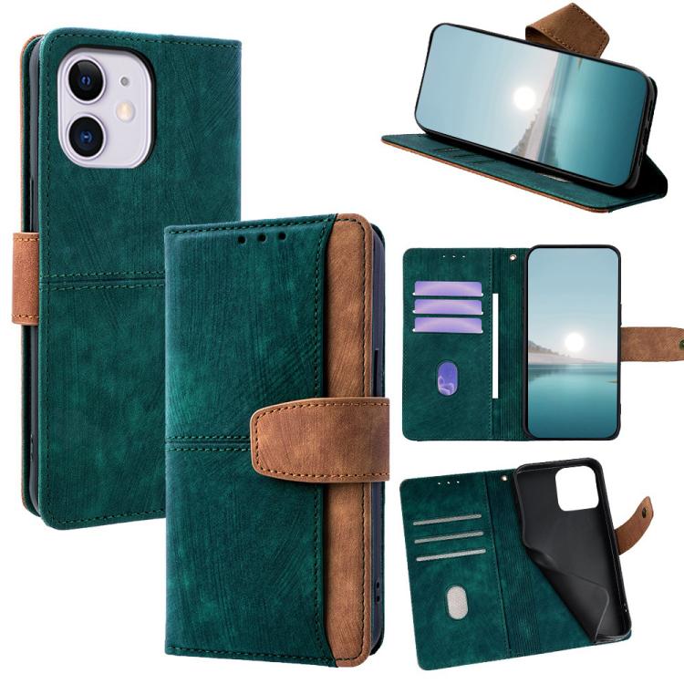

For iPhone 11 Color Stitching Skin Feel Leather RFID Blocking Phone Case(Green)