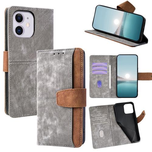 

For iPhone 11 Color Stitching Skin Feel Leather RFID Blocking Phone Case(Grey)