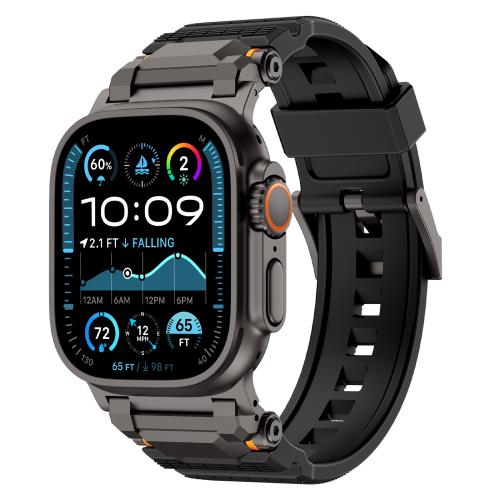 

For Apple Watch 46mm / 49mm / 45mm / 44mm Stainless Steel Connector TPU Watch Band(Black+Black)