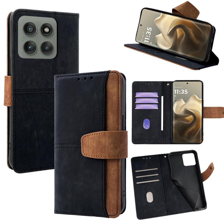

For Motorola Edge 60 Pro 5G Color Stitching Skin Feel Leather RFID Blocking Phone Case(Black)