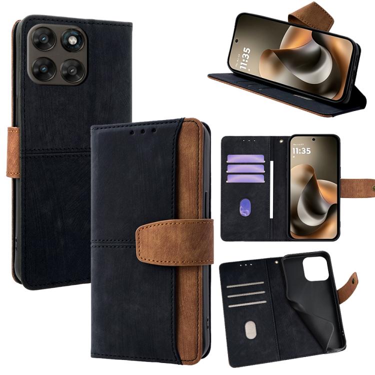 

For Motorola Moto G77 5G Color Stitching Skin Feel Leather RFID Blocking Phone Case(Black)