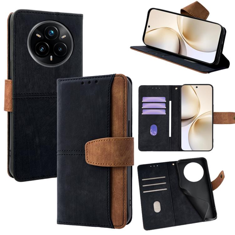 

For Realme 14 Pro+ 5G Color Stitching Skin Feel Leather RFID Blocking Phone Case(Black)