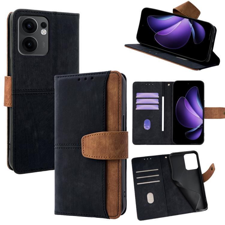 

For OPPO Reno13 F 4G / 5G Color Stitching Skin Feel Leather RFID Blocking Phone Case(Black)