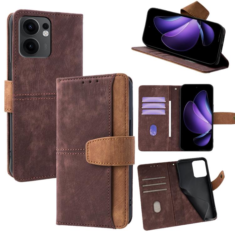 

For OPPO Reno13 F 4G / 5G Color Stitching Skin Feel Leather RFID Blocking Phone Case(Brown)